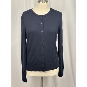 Ann Taylor Loft Size M Navy Blue 100% Pima Cotton Cardigan Sweater Cottagecore